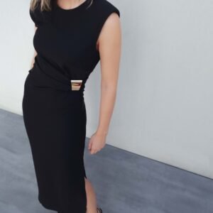 VESTIDO MIDI APLIQUE DORADO