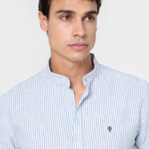 CAMISA CUELLO MAO LINO RAYA CELESTE