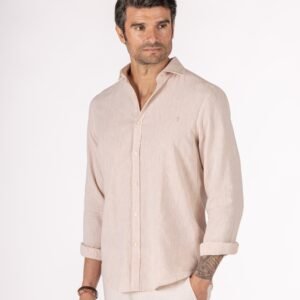 CAMISA LISA CON LINO BEIGE