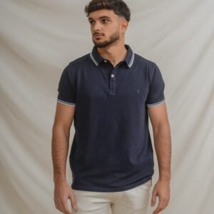 POLO BÁSICO AZUL PIQUÉ LÍNEA