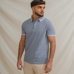 POLO BÁSICO CELESTE PIQUÉ LÍNEA